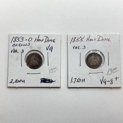 LOT 478: Collection of Vintage 1837 to 1857 U.S. Half Dime Coins
