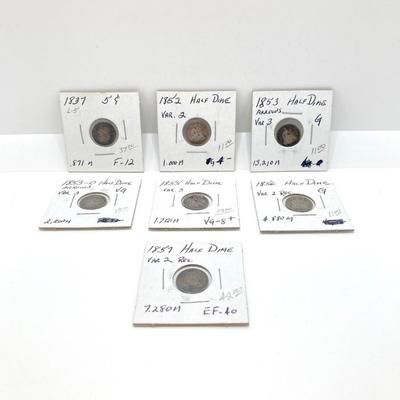 LOT 478: Collection of Vintage 1837 to 1857 U.S. Half Dime Coins