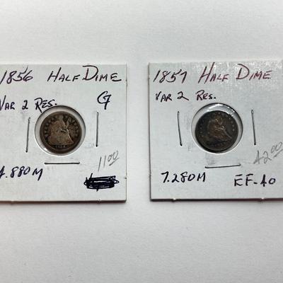 LOT 478: Collection of Vintage 1837 to 1857 U.S. Half Dime Coins
