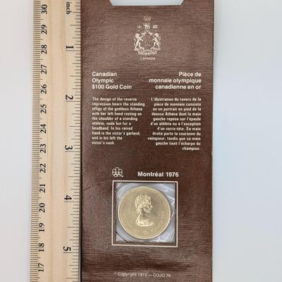 LOT: 480J Montreal 1976 Canadian Olympic 14K Gold, $100.00 Coin, (13.3g)