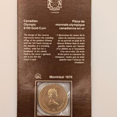 LOT: 480J Montreal 1976 Canadian Olympic 14K Gold, $100.00 Coin, (13.3g)