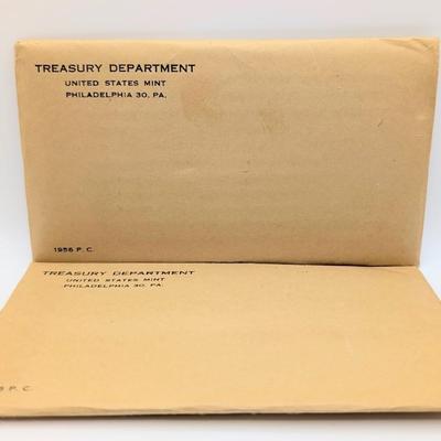 LOT 481J Two 1956 United States Mint, Philadelphia, PA Proof Sets, In Original Flat Pack, Sealed Envelopes
