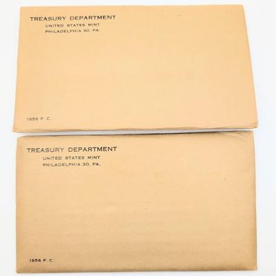 LOT 481J Two 1956 United States Mint, Philadelphia, PA Proof Sets, In Original Flat Pack, Sealed Envelopes