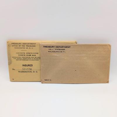 LOT 484J: Two 1955 United States Mint, Philadelphia, PA, Proof Sets, In original Flat Pack, Sealed Envelopes