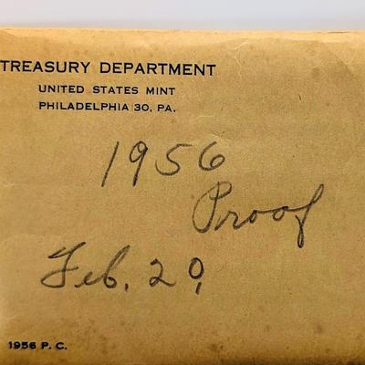 LOT 485J: Two 1956 United States Mint, Philadelphia, PA, Proof Sets, In original Flat Pack Sealed Envelopes