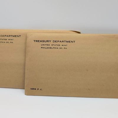 LOT 489J: Two 1956 United States Mint, Philadelphia, PA, Proof Sets, In Original Flat Pack Sealed Envelopes