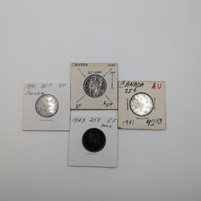 LOT 512J: Coin Collection Containing 1928-1957 Canadian $ 0.25 Pieces, 80% Silver