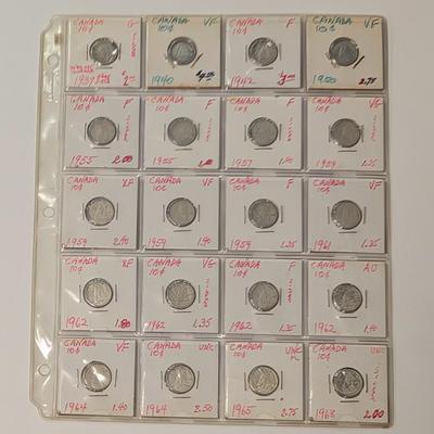 LOT 518J: 1940's - 1960's Canadian Dime Collection, Contains Silver Dimes