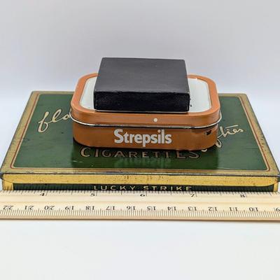 LOT 521J: Vintage Lucky Strike Container With Assorted Coins, Strepsil Container With Great Britain 1977 Queen Elizabeth II Jubilee...