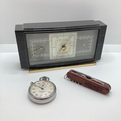 LOT 522: Vintage Airguide Table / Desk Barometer in Box, Chesterfield Dolmy Swiss Made Stop Watch and National Association of Watch &...