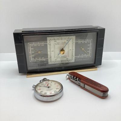 LOT 522: Vintage Airguide Table / Desk Barometer in Box, Chesterfield Dolmy Swiss Made Stop Watch and National Association of Watch &...