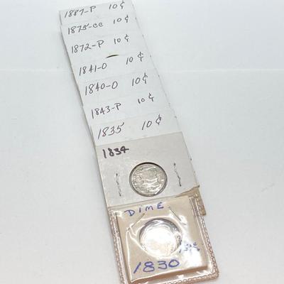 LOT 525: Antique U.S. Silver Dimes Dated from 1830 to 1887