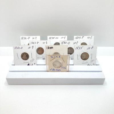 LOT 525: Antique U.S. Silver Dimes Dated from 1830 to 1887
