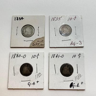 LOT 525: Antique U.S. Silver Dimes Dated from 1830 to 1887