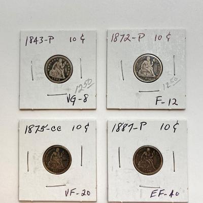 LOT 525: Antique U.S. Silver Dimes Dated from 1830 to 1887
