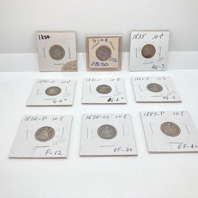 LOT 525: Antique U.S. Silver Dimes Dated from 1830 to 1887
