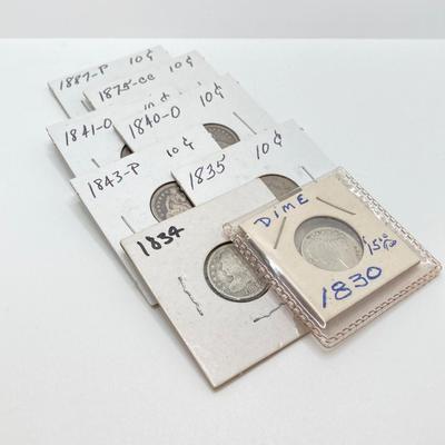 LOT 525: Antique U.S. Silver Dimes Dated from 1830 to 1887
