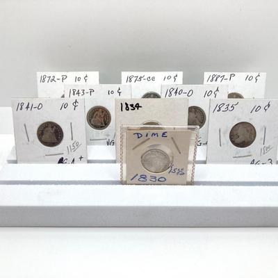 LOT 525: Antique U.S. Silver Dimes Dated from 1830 to 1887