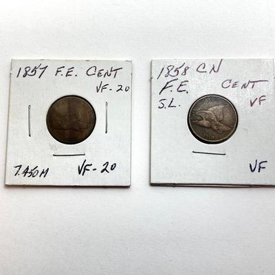 LOT 526: Antique / Vintage U.S. Coins - Flying Eagle Cents, Indian Pennies, Wheat Pennies and More