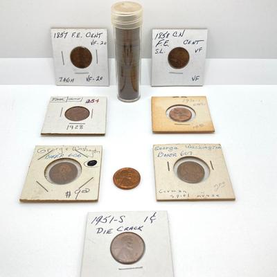 LOT 526: Antique / Vintage U.S. Coins - Flying Eagle Cents, Indian Pennies, Wheat Pennies and More