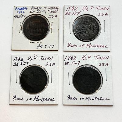 LOT 532: Collection of Antique Tokens / Coins - Bank of Montreal, City Bank, Quebec Bank and More