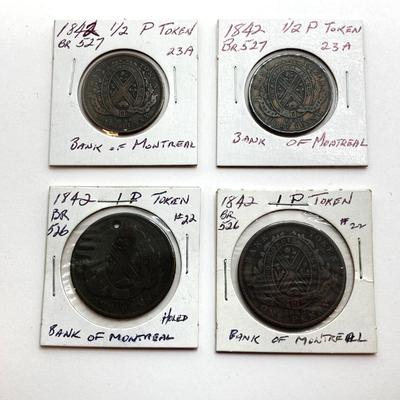LOT 532: Collection of Antique Tokens / Coins - Bank of Montreal, City Bank, Quebec Bank and More