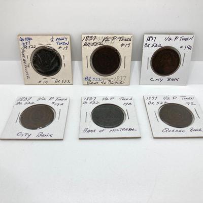 LOT 532: Collection of Antique Tokens / Coins - Bank of Montreal, City Bank, Quebec Bank and More