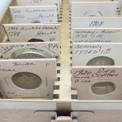 LOT 537: Large Collection of International Vintage / Antique Coins in Metal Storage Box