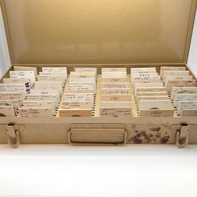 LOT 537: Large Collection of International Vintage / Antique Coins in Metal Storage Box