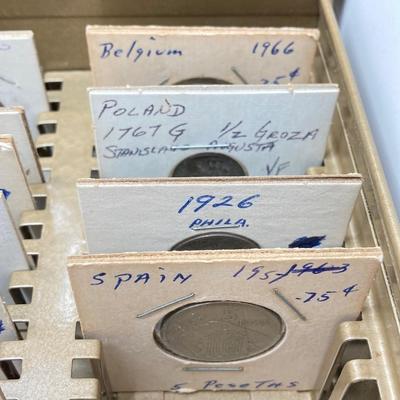 LOT 537: Large Collection of International Vintage / Antique Coins in Metal Storage Box