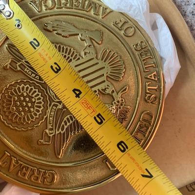Political Seal & Elephant Brass Bookends / Paperweight