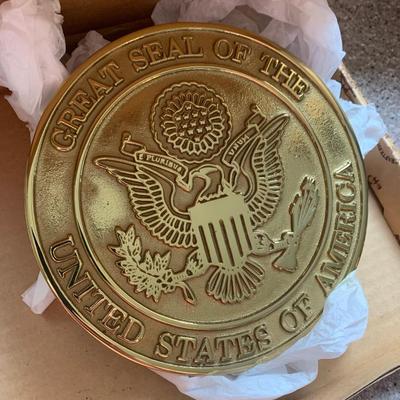 Political Seal & Elephant Brass Bookends / Paperweight