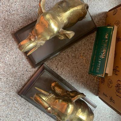 Political Seal & Elephant Brass Bookends / Paperweight