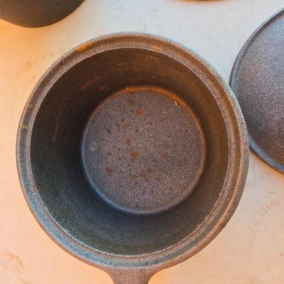 Pair of Vintage Cast Iron Saucepans with Lids