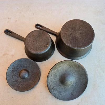 Pair of Vintage Cast Iron Saucepans with Lids