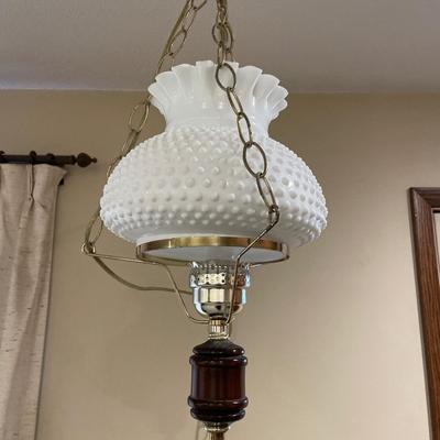 Milk glass hanging lamp