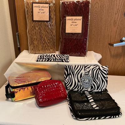 Jewelry/Make-up bags and 2 Pleated Throws