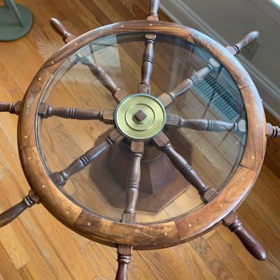 Glass Top Ships Wheel Table