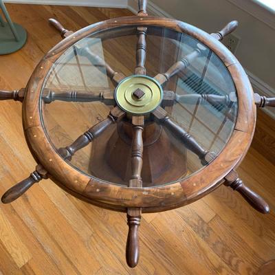 Glass Top Ships Wheel Table