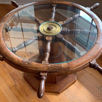Glass Top Ships Wheel Table