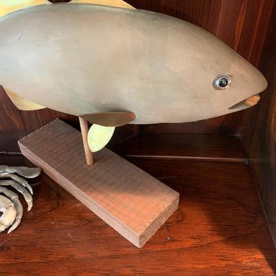 Nautical Decor Lot Pewter Crab Mounted Fish