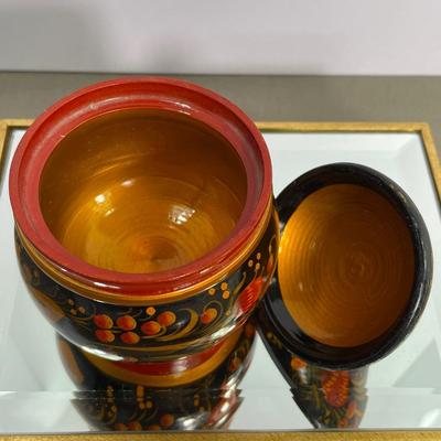 Vintage Russian Khokhloma Lacquer Bowl and Spoon
