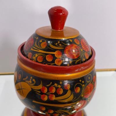 Vintage Russian Khokhloma Lacquer Bowl and Spoon