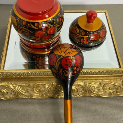 Vintage Russian Khokhloma Lacquer Bowl and Spoon