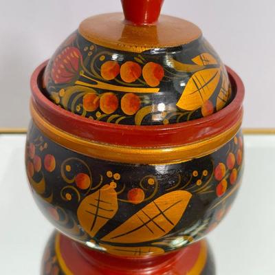 Vintage Russian Khokhloma Lacquer Bowl and Spoon