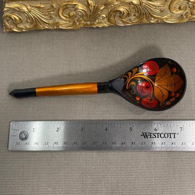 Vintage Russian Khokhloma Lacquer Bowl and Spoon