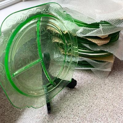 15 Green Depression Glass Plates