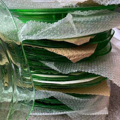 15 Green Depression Glass Plates