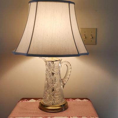 Pair Heavy Cut Glass Water Pitchers Table Lamps