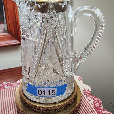Pair Heavy Cut Glass Water Pitchers Table Lamps